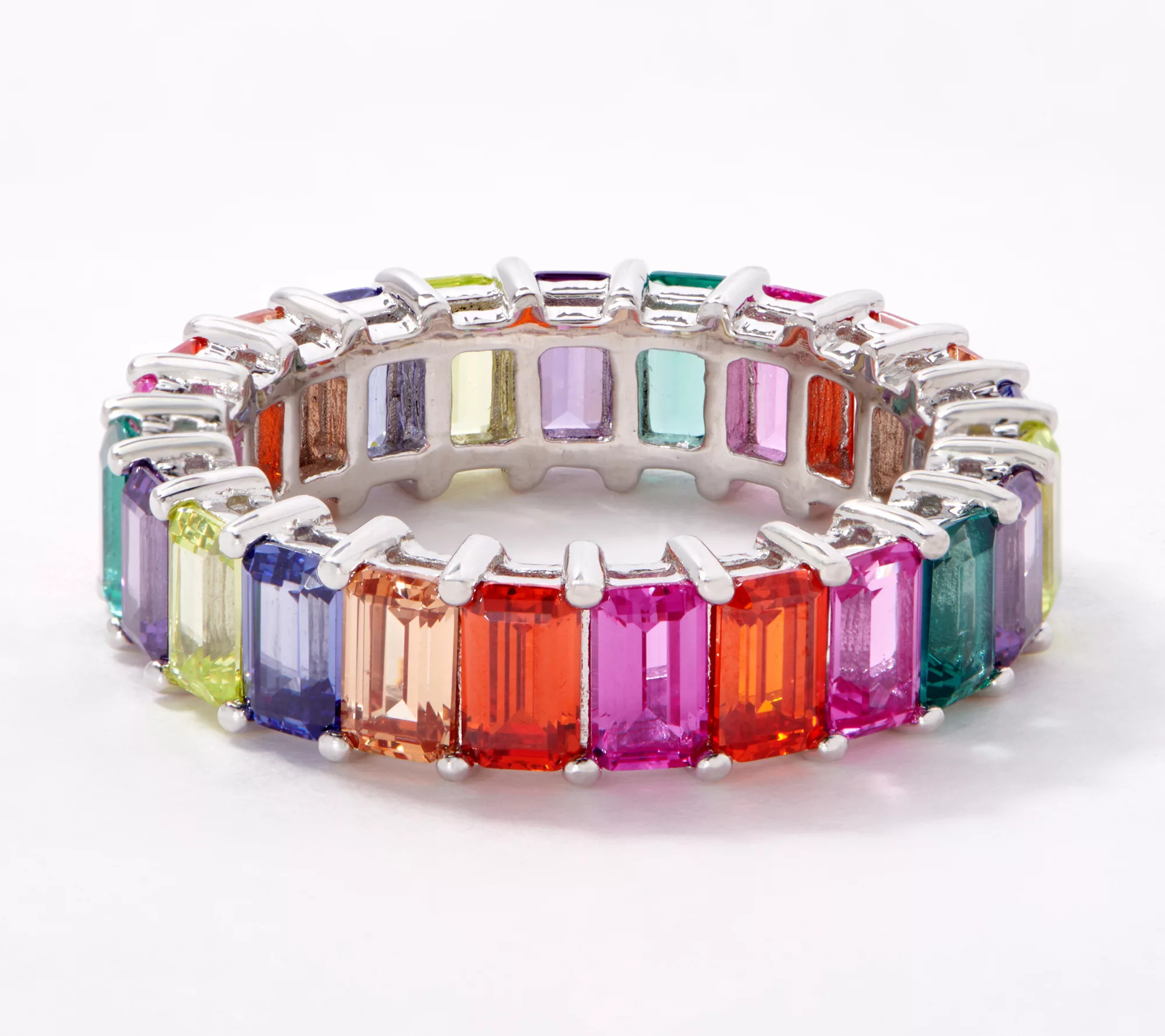 Diamonique Emerald-Cut Eternity Band Ring, Platinum Clad | QVC