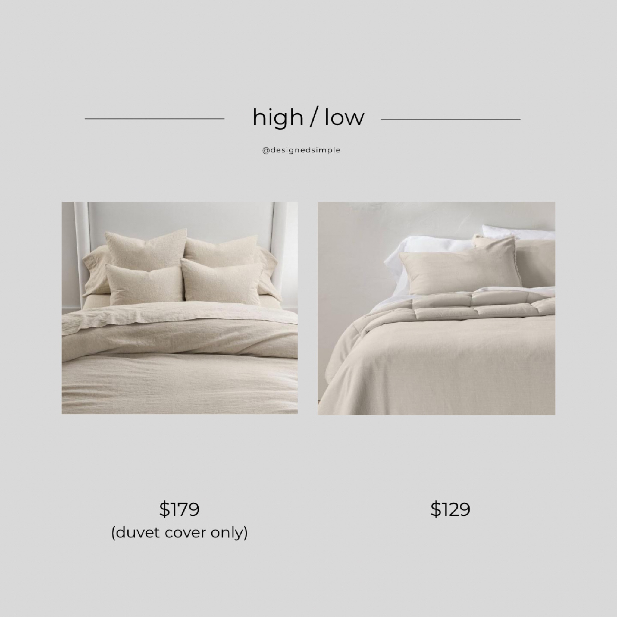 high low, splurge or save, linen duvet cover, linen blend comforter, neutral bedding, Target bedding, pottery barn bedding dupe 

#LTKstyletip #LTKFind #LTKhome