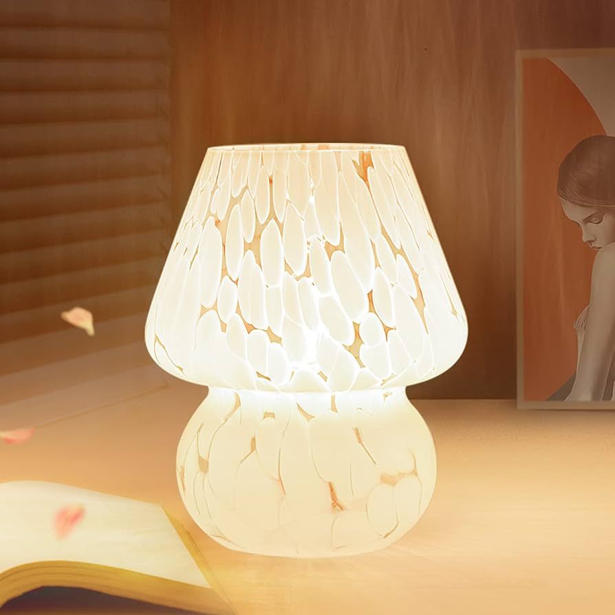 ONEWISH Mushroom Lamp Small Bedside Table Lamp-Nightstand Nightlight Dimmable Stepless, Transluce... | Amazon (US)