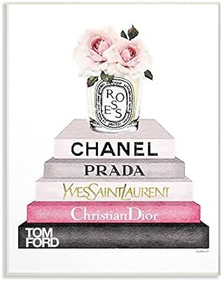 Stupell Industries Book Stack Fashion Candle Pink Rose Wall Plaque, 10x15, Multi-Color | Amazon (US)