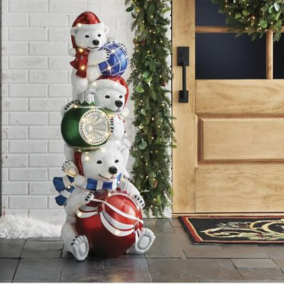 LED Stacking Playful Polar Bears with Warm White Lights & Timer Function | Frontgate