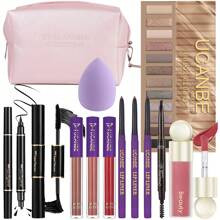 CANE All In One Makeup Sets For Women, Naked Eyeshadow, Lipsticks, Lipgloss, Mascara, Eyeliner, Eyebrow Pencil, Liquid Blush, Cosmetic Bag, Beauty Gif | SHEIN