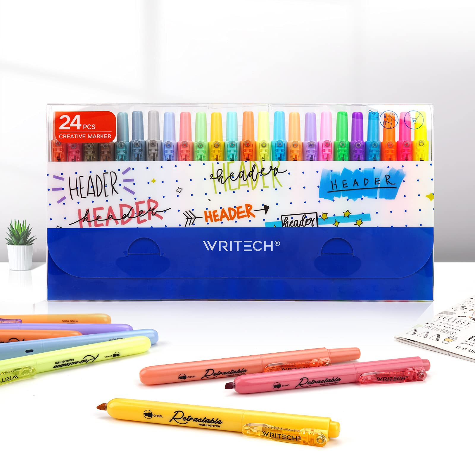 WRITECH Retractable Highlighters Assorted Colors: Chisel Tip Click Aesthetic Highlighter Marker P... | Amazon (US)