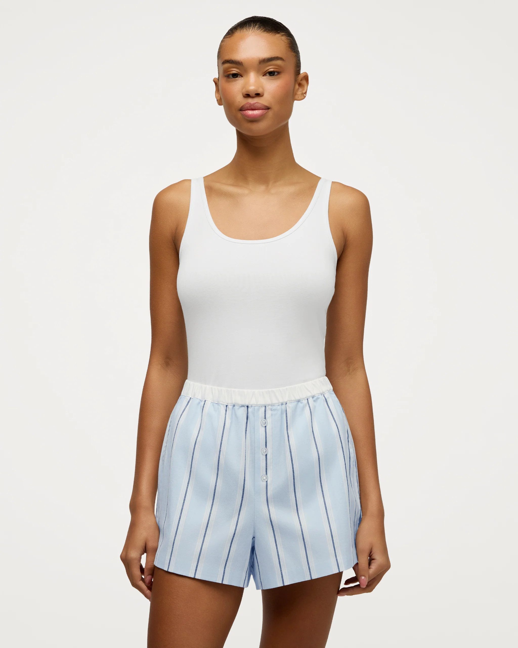 Women's Twill Sleep Short in Coastal Stripe | Petite Plume
