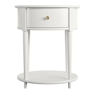 Abelia 21.6 White Round End Table with Drawer and Shelf | The Home Depot