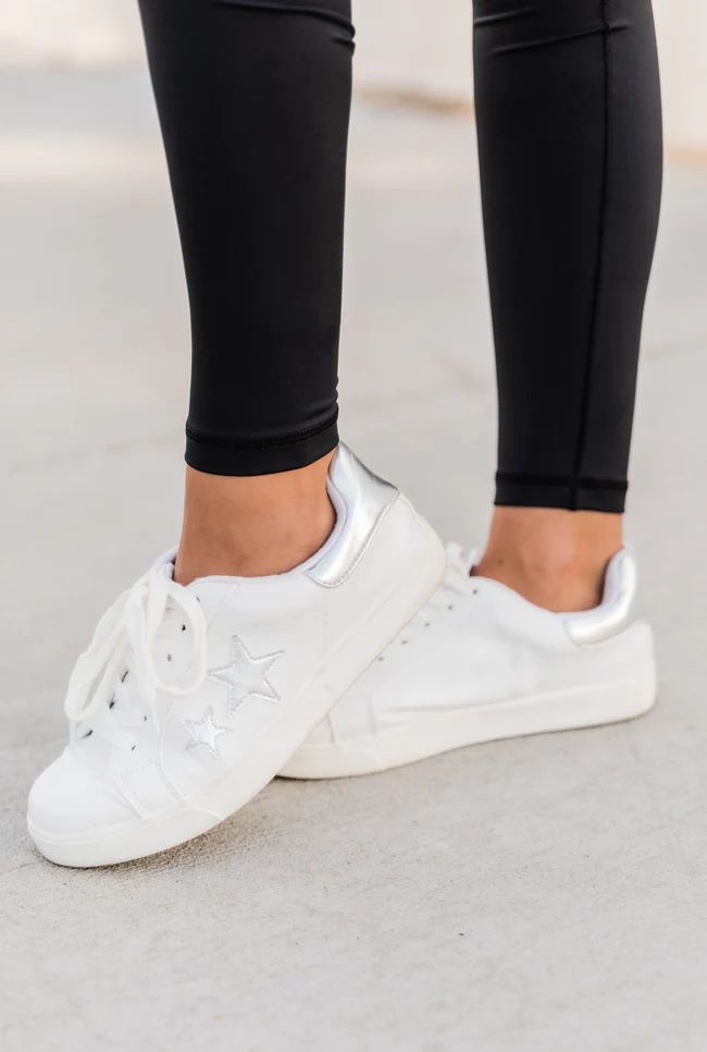 Kendra White/Silver Star Sneakers | The Pink Lily Boutique