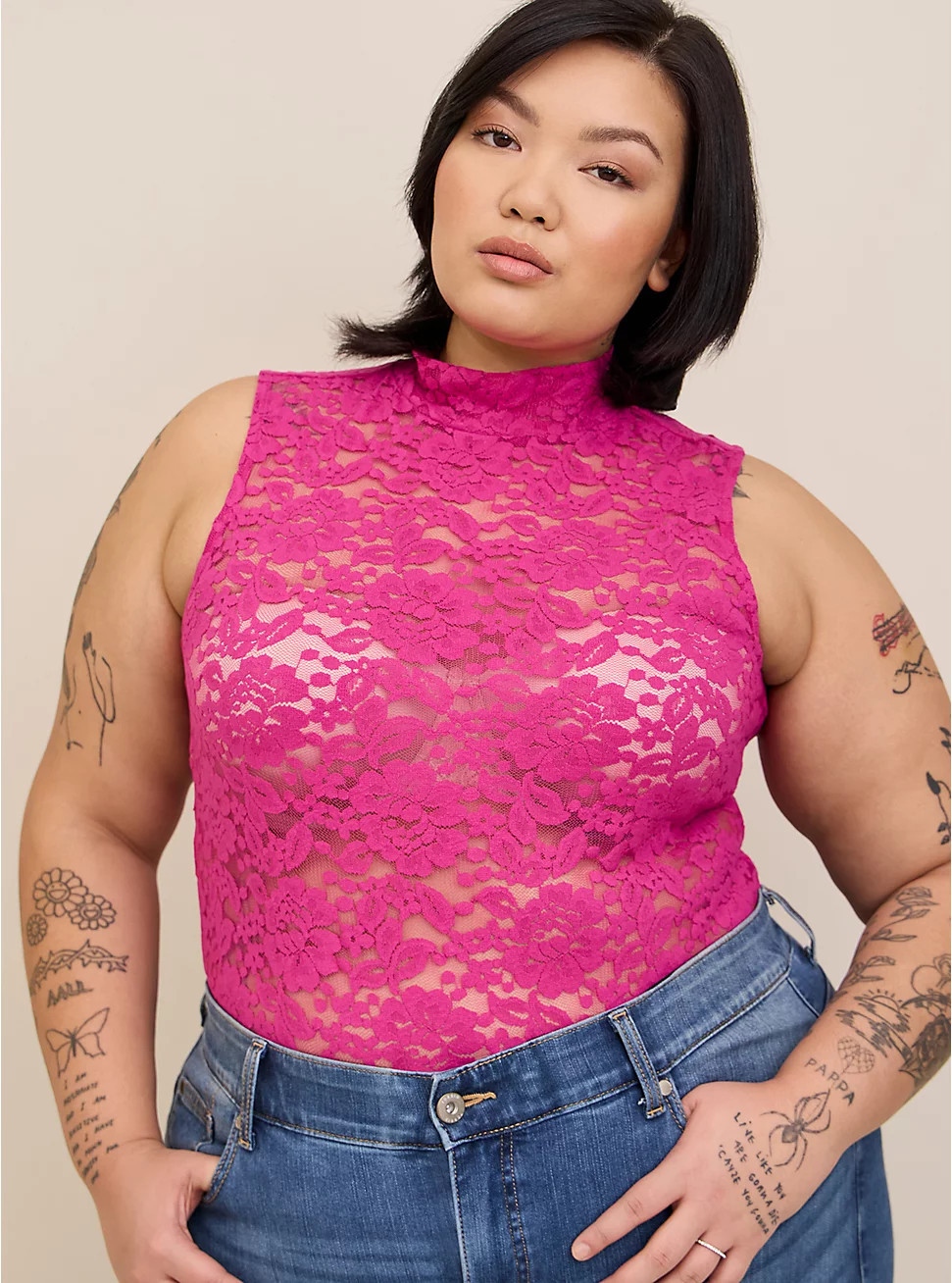 Sheer Lace Mock Neck Sleeveless Top | Torrid (US & Canada)