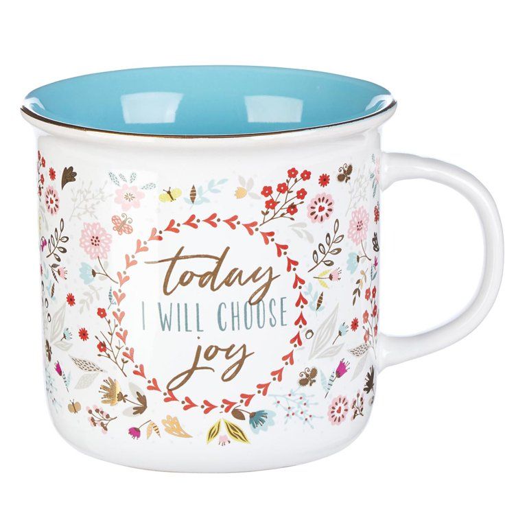 Today I Will Choose Joy Positive Message Encouraging Cute Mug for Women Floral Design Blue/White ... | Walmart (US)