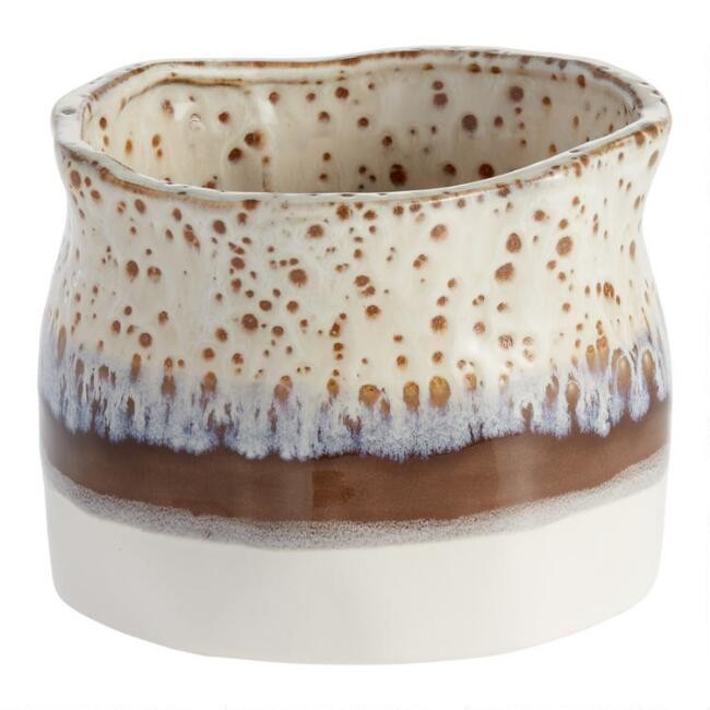 Ivory And Brown Organic Reactive Glaze Ceramic Planter | World Market