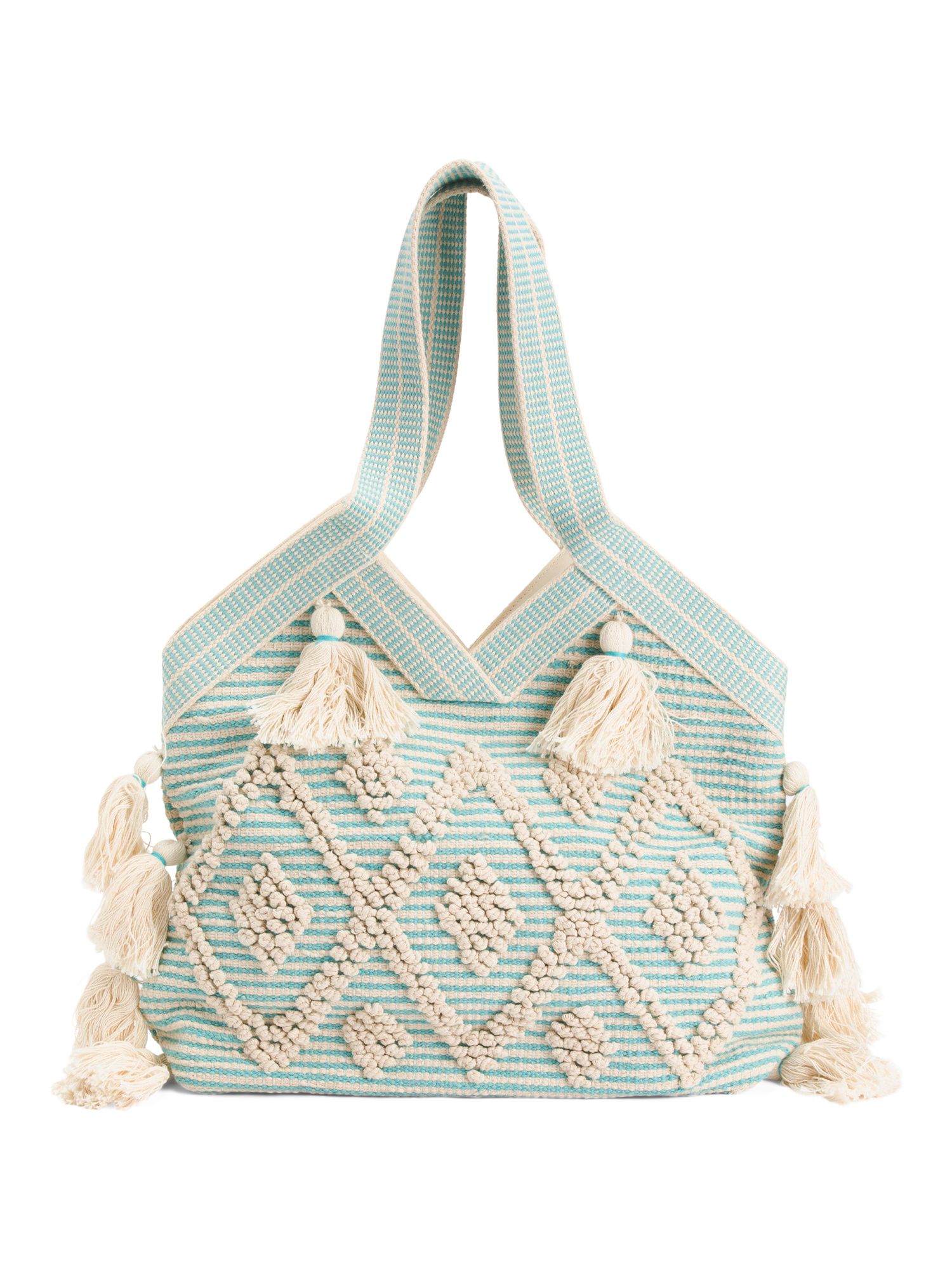 Large Woven Patterned Tote With Tassels | Marshalls