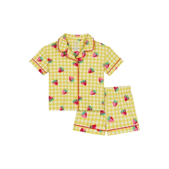 Wonder Nation Toddler Girls Short Sleeve Button Front Pajama Top and Shorts Set, 2-Piece, Sizes S... | Walmart (US)