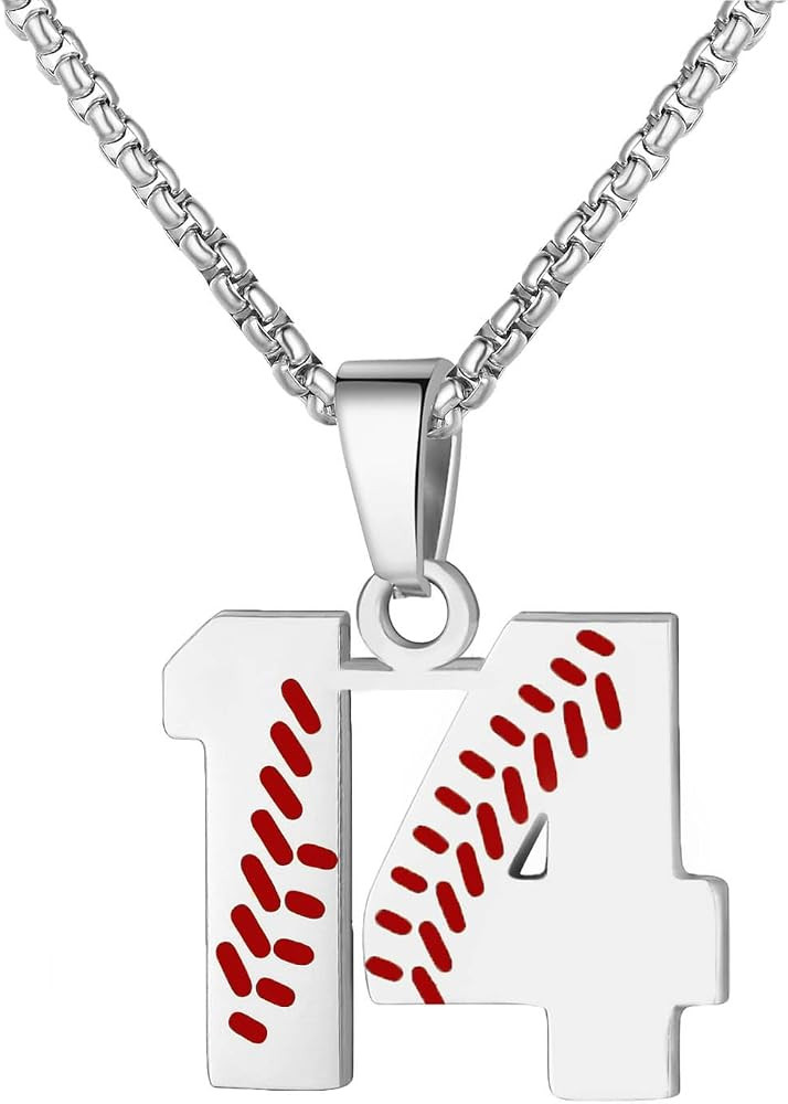 AIAINAGI Baseball Number Necklace - Stainless Steel Chain Pendant for Men Athletes 00-99 Jersey N... | Amazon (US)