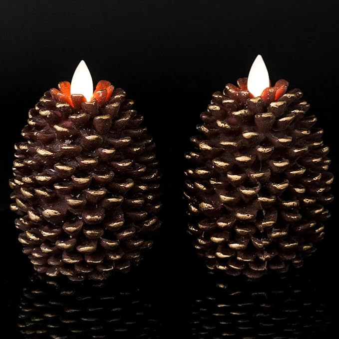 Wondise Flameless Candles with Timer, Battery Operated Flickering Wick Real Wax Pine Cone Candles... | Amazon (CA)