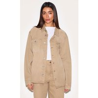 Taupe Boxy Fit Denim Shacket | PrettyLittleThing US