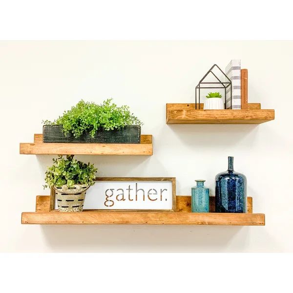 Manitook 3 Piece Pine Solid Wood Picture Ledge Wall Shelf | Wayfair North America