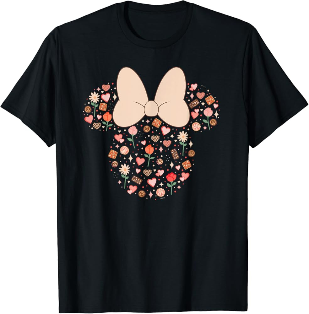 Disney Minnie Mouse Icon Fill Chocolates Flowers Hearts Love T-Shirt | Amazon (US)