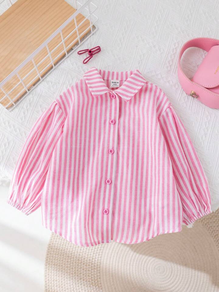 SHEIN LMoss Baby Girl's Fashionable And Cute Striped Long Sleeve Shirt, Perfect For And Vacation | SHEIN