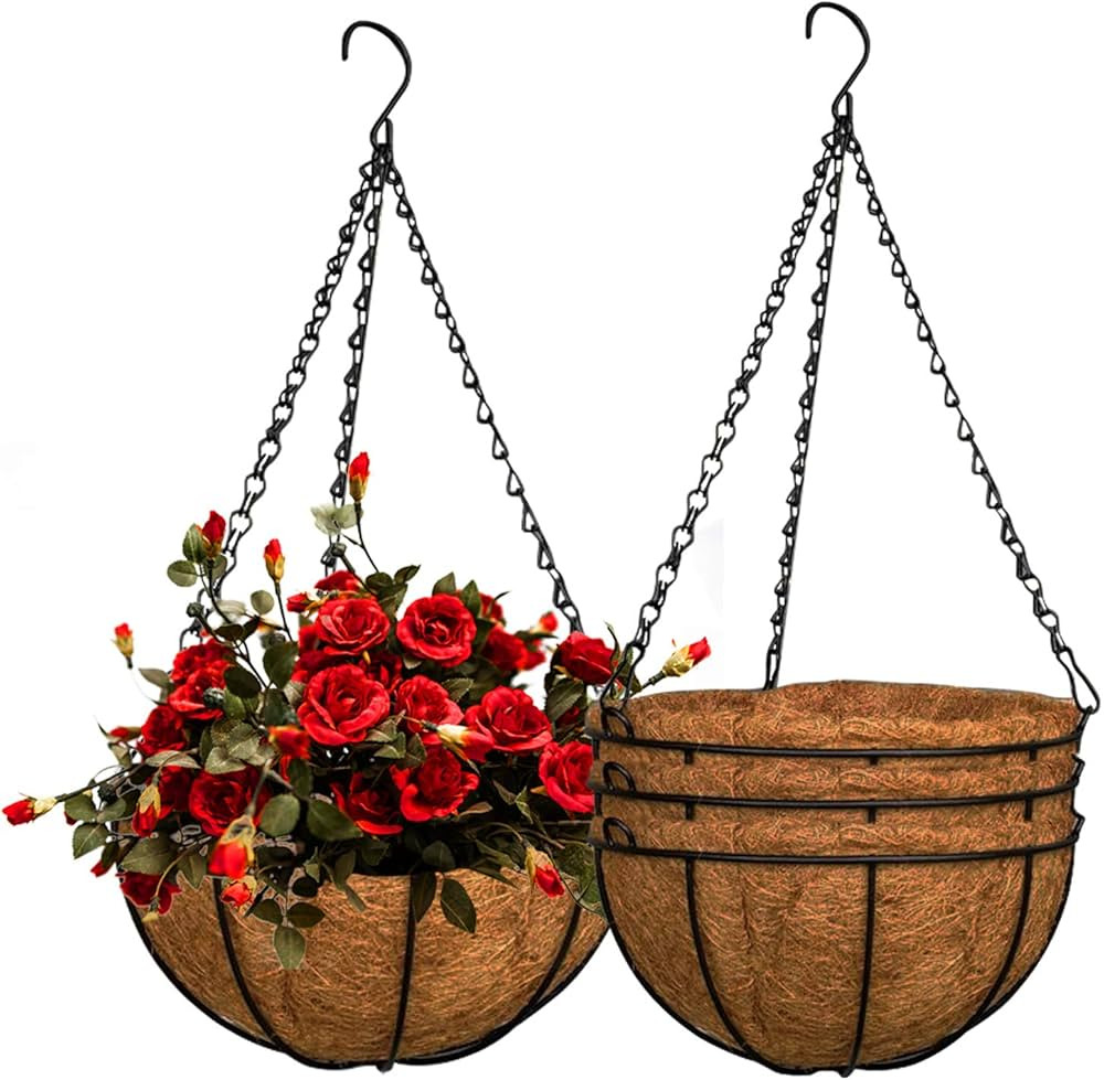 ZeeDix 3 Pack 10inch Metal Hanging Planter Basket with 10inch Coconut Coir Liner- Coconut Coir Li... | Amazon (US)