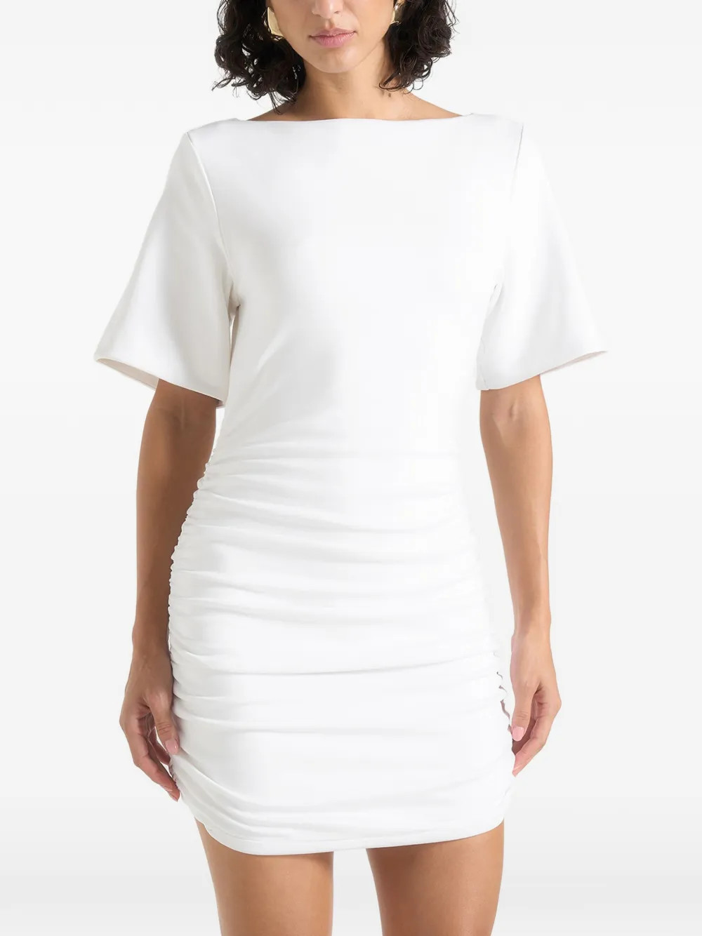 Manière De Voir Summer in white ruched open-back cotton T-shirt mini dress | Farfetch Global