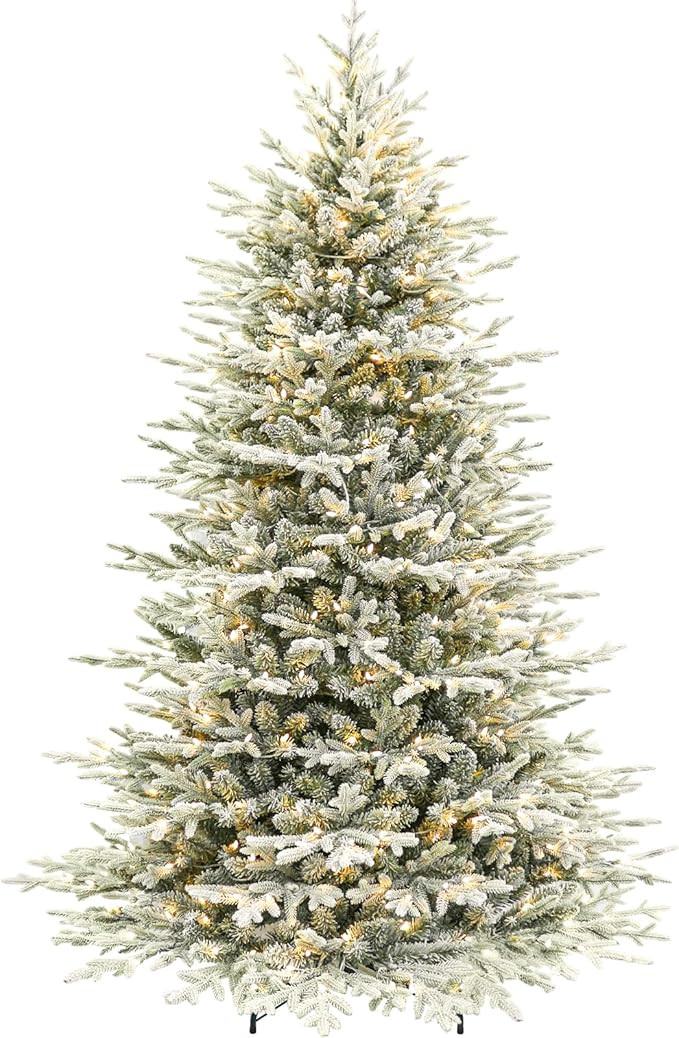 Hykolity 7.5 ft Prelit Snow Flocked Christmas Tree, 2933 PE&PVC Realistic Branch Tips, Artificial... | Amazon (US)