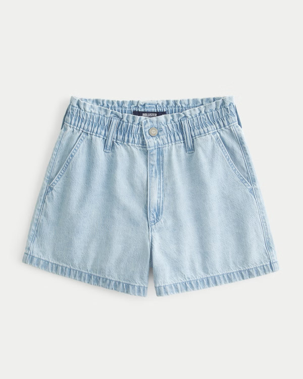 Women's Ultra High-Rise Light Wash Paper Bag Waist Denim Mom Shorts | Women's Bottoms | Hollister... | Hollister (US)