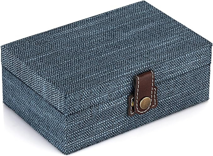 Hipwie Treasure Chest Jewelry Box - Wooden Decorative Box with Clasp Linen Covered Memento Case B... | Amazon (US)