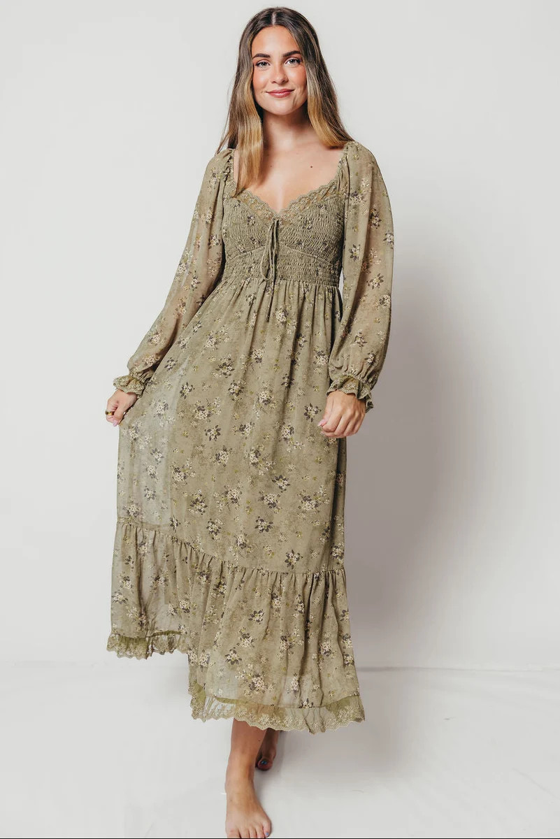 Holdyn Maxi Dress with Long Sleeves in Olive Floral *10/16 PRE-ORDER* | Worth Collective