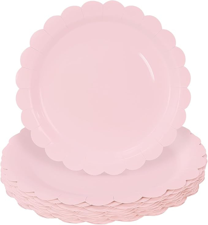 HEIPINIUYE 50 Pieces Light Pink Paper Plates 9 Inch Pink Scalloped Plates Disposable Dinner Plate... | Amazon (US)