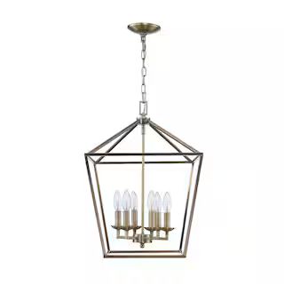 Home Decorators Collection Weyburn 6-Light Brushed Brass Caged Farmhouse Chandelier for Dining Ro... | The Home Depot