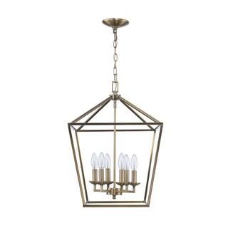 Home Decorators Collection Weyburn 6-Light Brushed Brass Caged Farmhouse Chandelier for Dining Ro... | The Home Depot