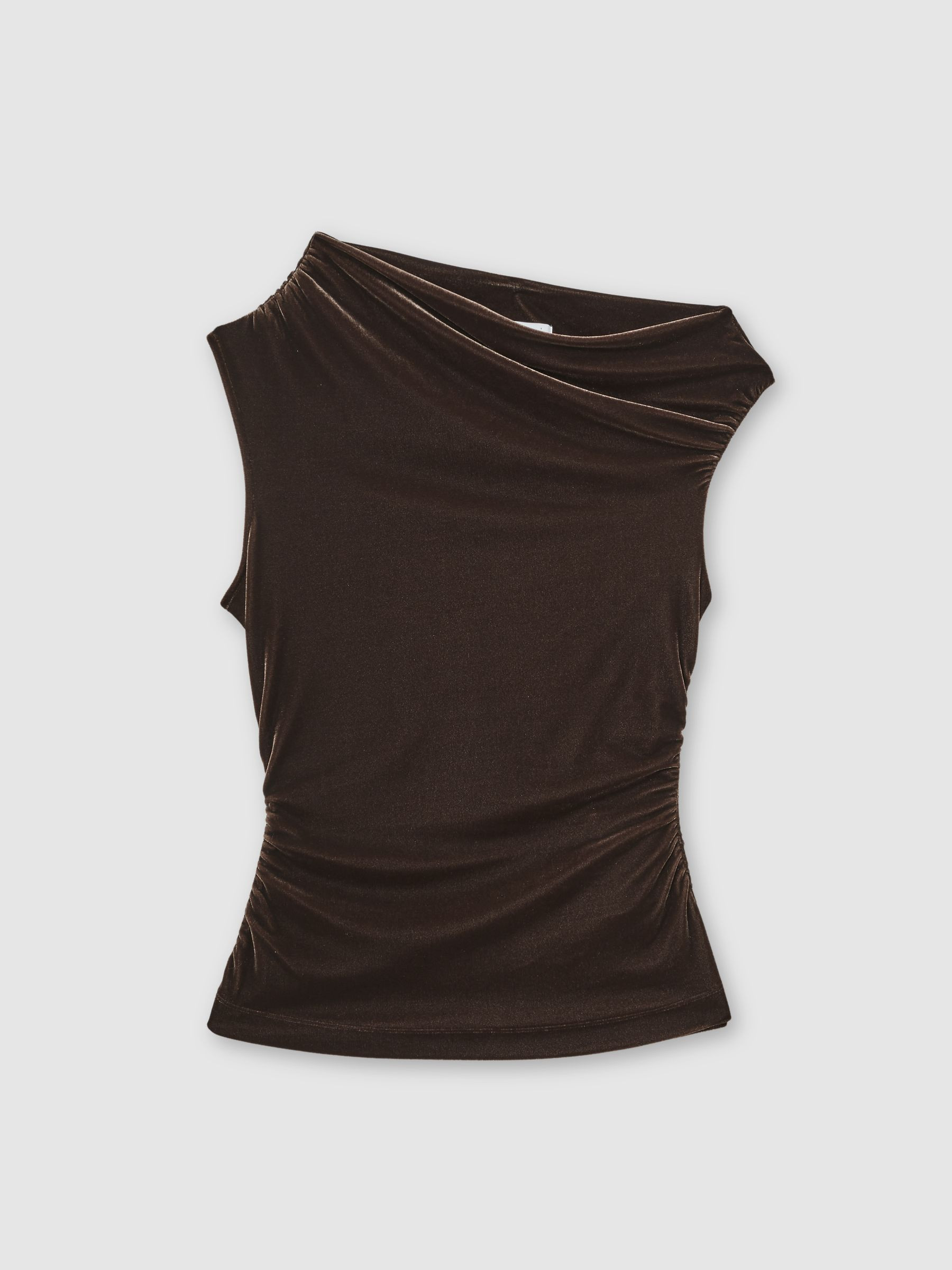 Reiss Velvet Off-Shoulder Top in Chocolate Brown - REISS | Reiss UK