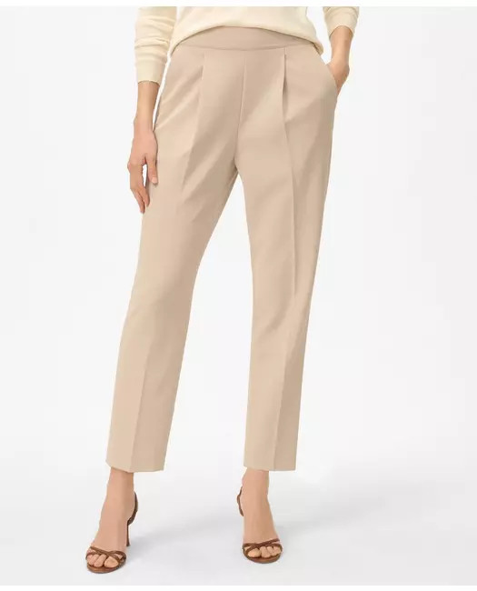 Brooks Brothers Women's Easy Fit, Elastic Back Fine Twill Stretch Crepe Pants | Beige | Size 0 | Brooks Brothers
