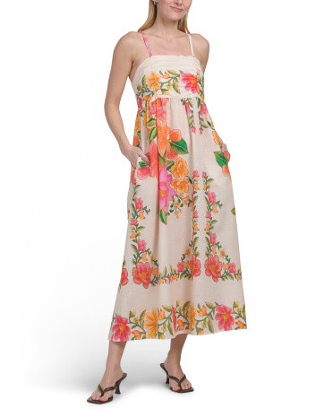 Made In Italy Linen Blend Spaghetti Straps Ruched Top Maxi Dress | TJ Maxx