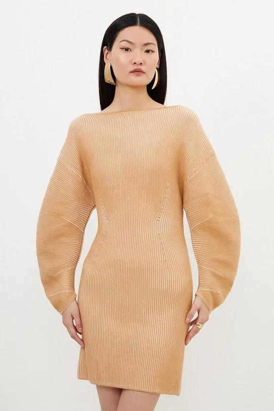 Viscose Blend Round Sleeve Knit Mini Dress | Karen Millen US