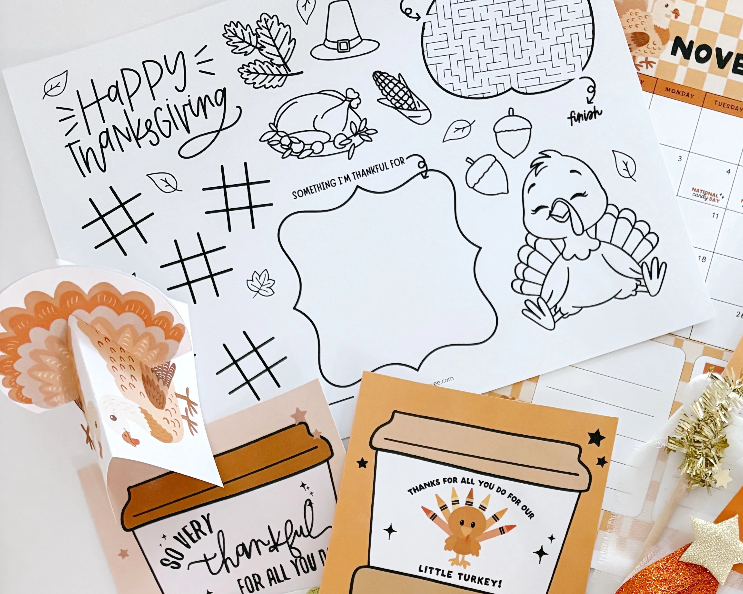 Thanksgiving Activity Placemat | Kids’ Thanksgiving Coloring Page | The Letter Vee