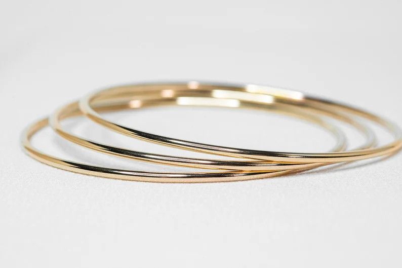 Set of Three Thick Gold Bangles | 14k Gold Filled Bracelet Thick Gold Bangles Bangle Bracelet Ham... | Etsy (US)