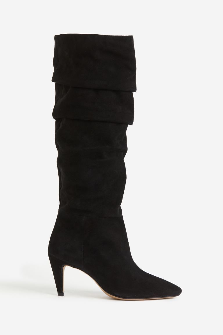 Suede Knee-high Heeled Boots - Black - Ladies | H&M US | H&M (US + CA)