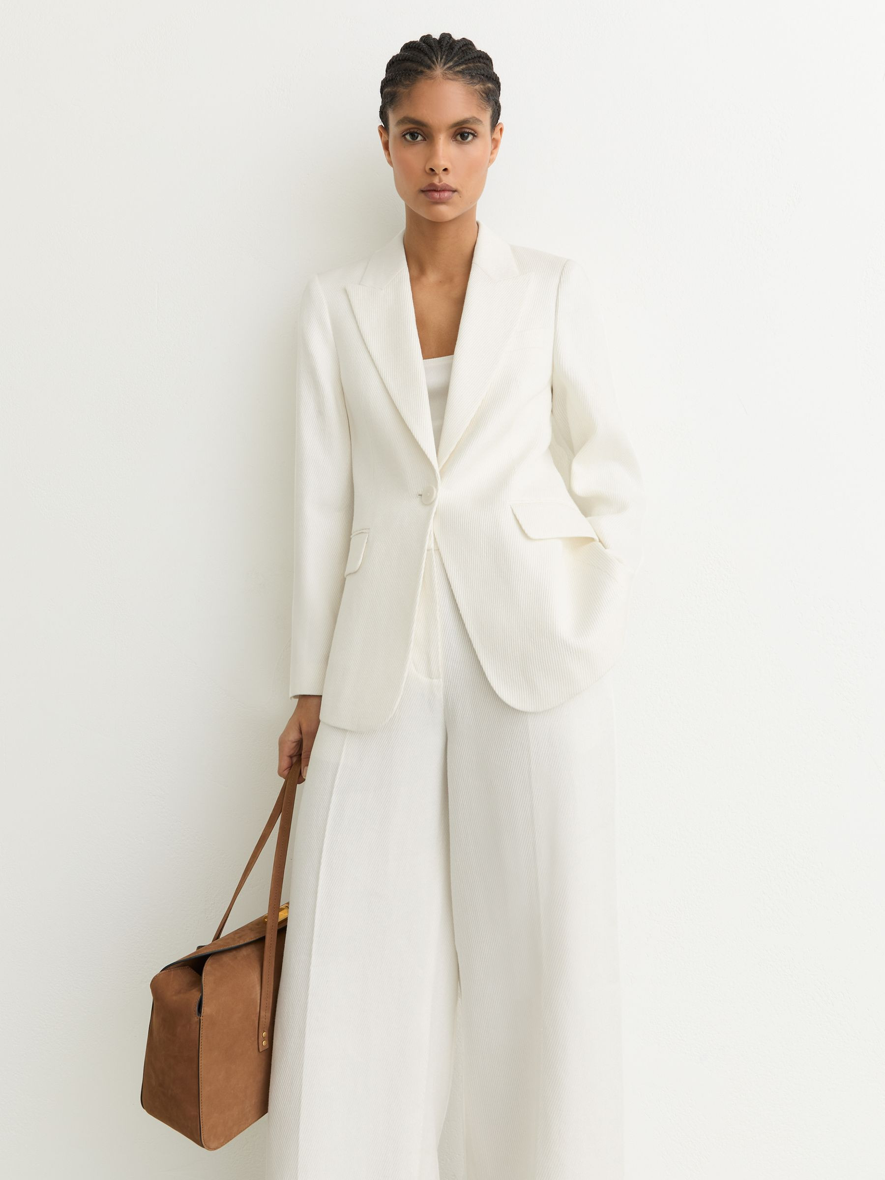 Petite Linen-Blend Single-Breasted Suit Jacket in White | Reiss US