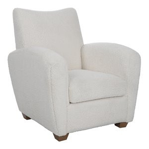 Uttermost Teddy Modern Wood and Fabric Shearling Accent Chair in White | Homesquare