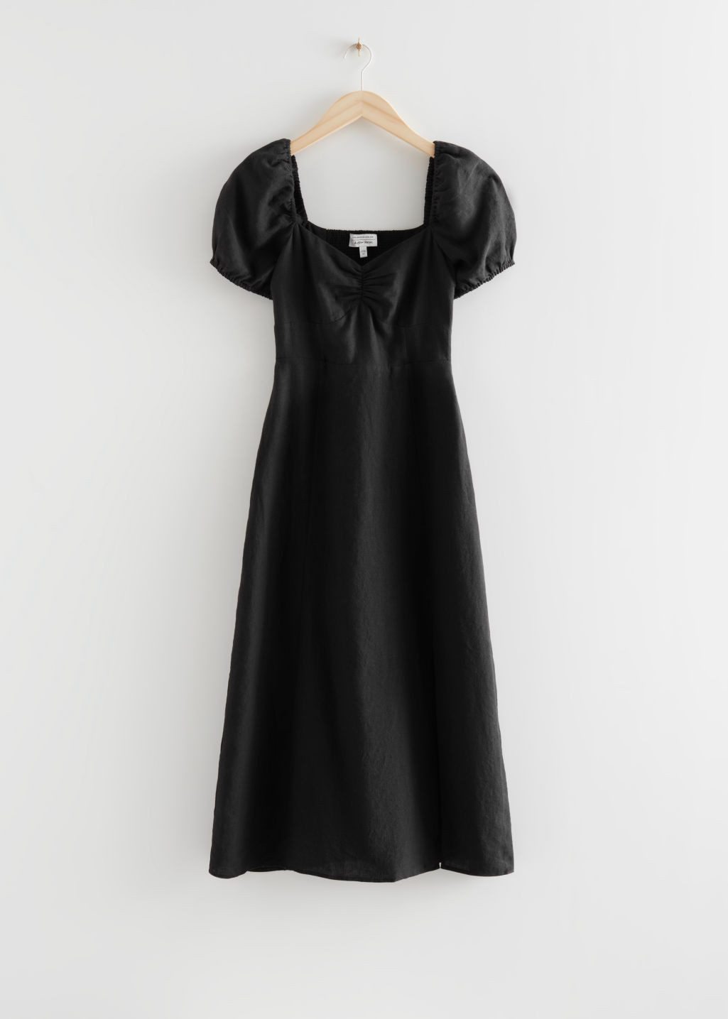 Puff Sleeve Linen Midi Dress - Black | & Other Stories US