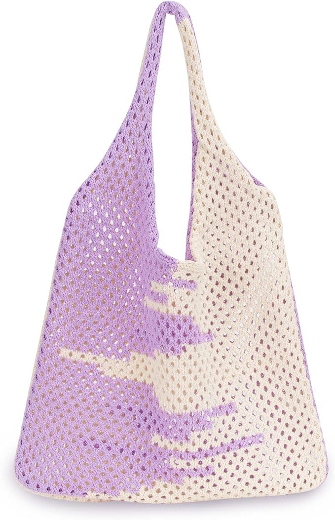 LIVACASA Crochet Tote Bag for Women, Fairycore Mesh Beach Tote Bag Aesthetic Cute Shoulder Bag Ho... | Amazon (US)