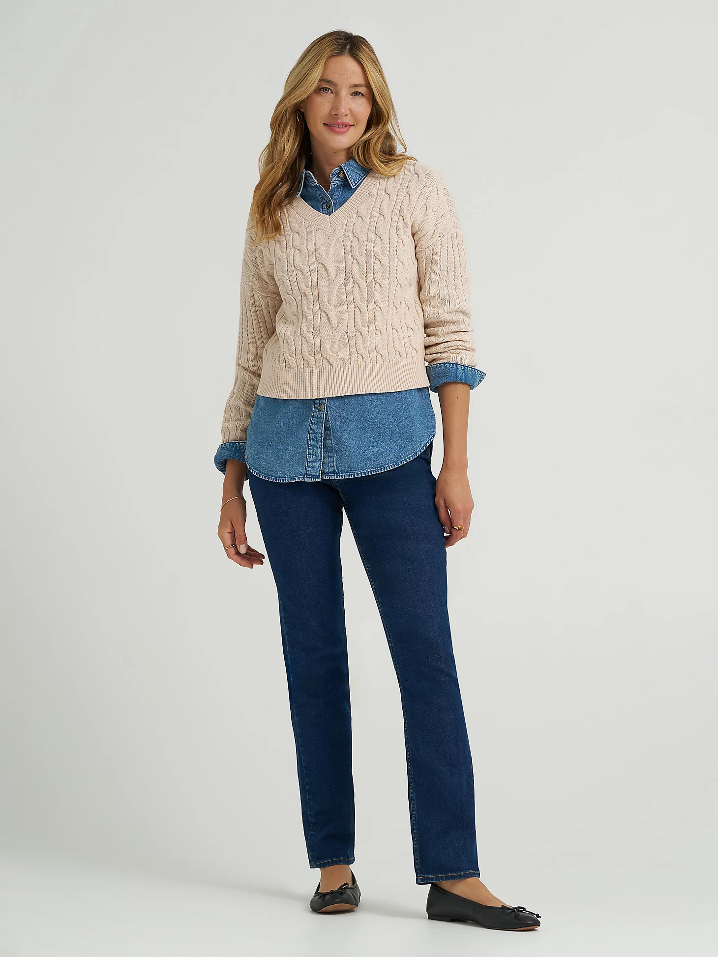 Women's V-Neck Plaited Sweater | Lee Jeans