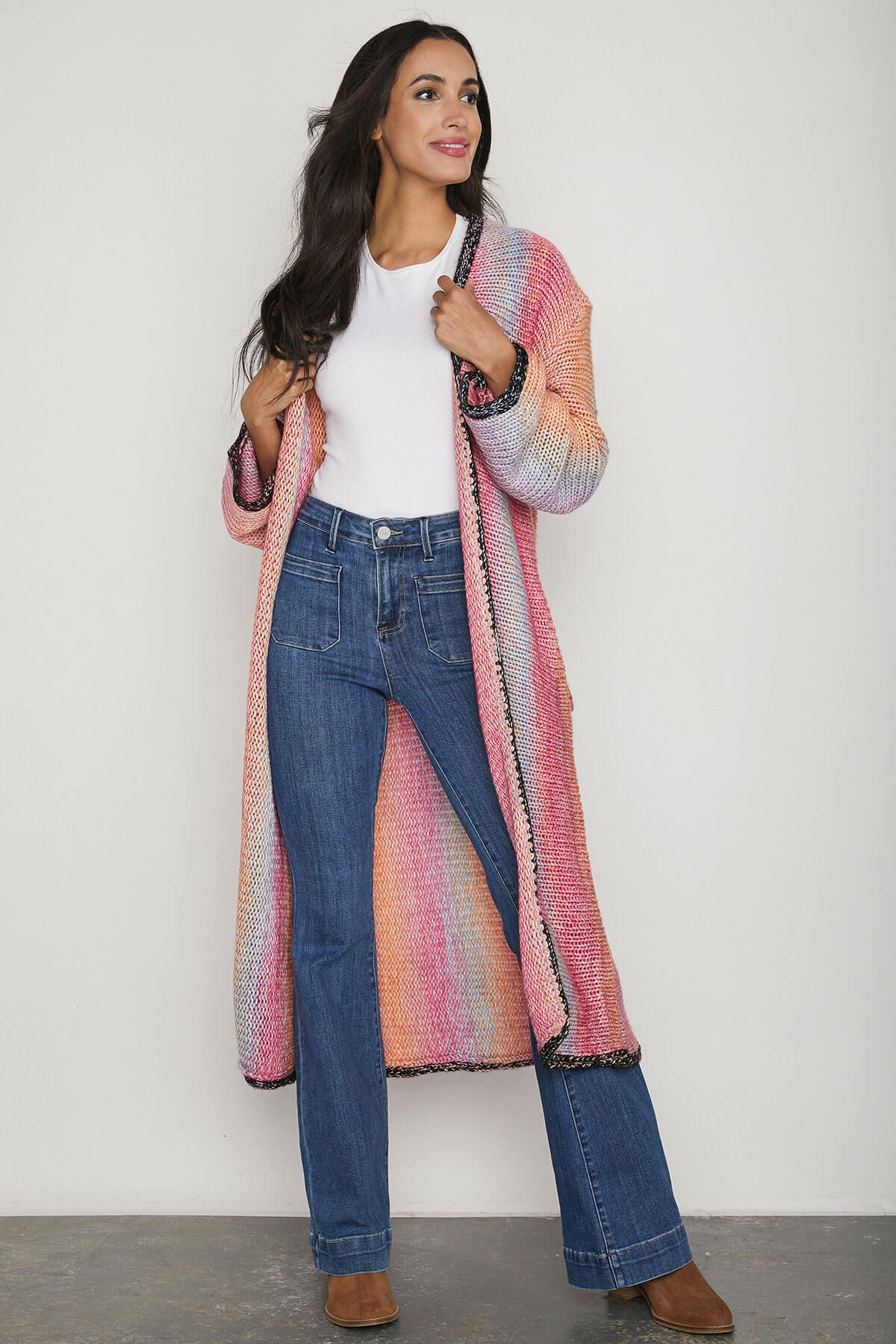 Listicle Stripe Long Duster Cardigan | Social Threads