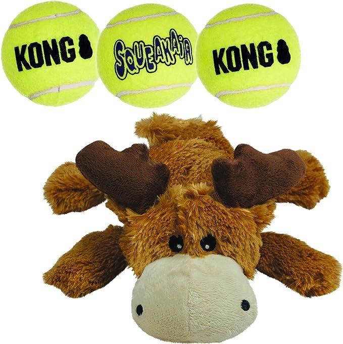 KONG Cozie Marvin The Moose and 3 SqueakAir Balls - Fun, Interactive Dog Toys - Balls for Fetch &... | Amazon (US)