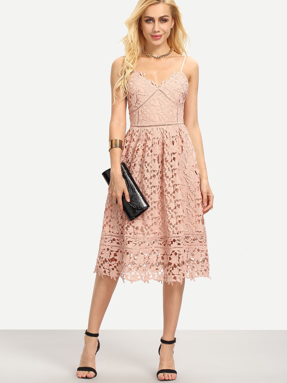 Hollow Out Fit & Flare Lace Cami Dress | SHEIN