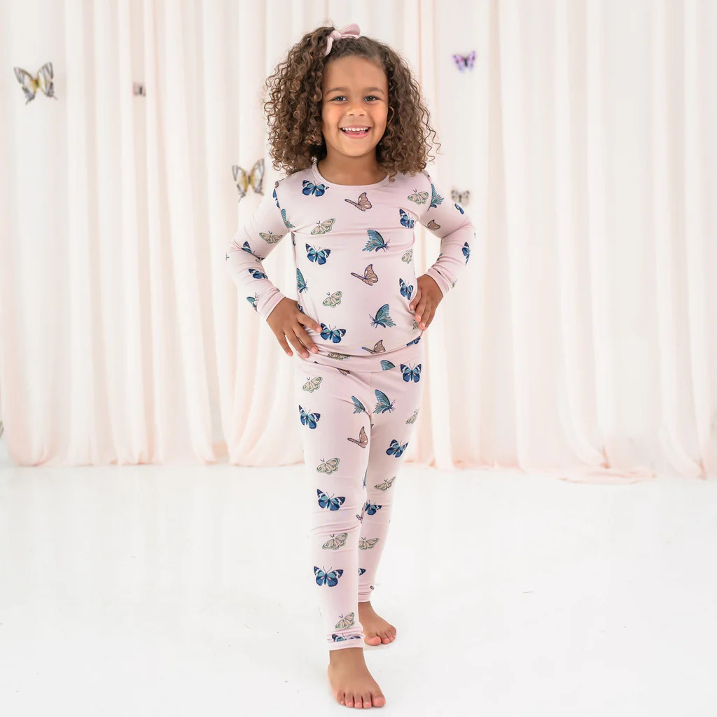 Long Sleeve Pajamas in Blush Butterfly | Kyte BABY