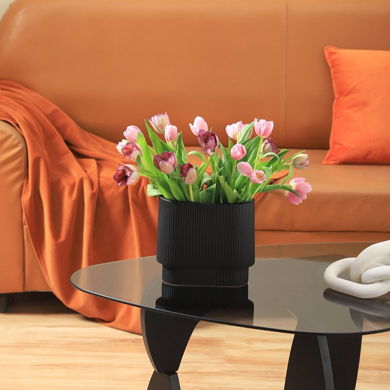 YANWE1 Black Ceramic Flower Vase, Decorative Vase, Boho Vase, Mondern Vase, Ribbed Vase, Rectangl... | Walmart (US)