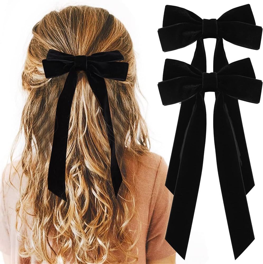2PCS Velvet Hair Bows Black Hair Ribbon Clips Big Fall Alligator Clips Hair Accessories for Women... | Amazon (US)