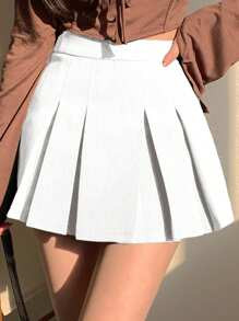 DAZY Women's Pleated A-Line Mini Skirt, Casual College Style, Solid Color | SHEIN