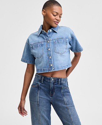 And Now This Women's Cropped Button-Front Denim Shirt - Macy's | Macy's